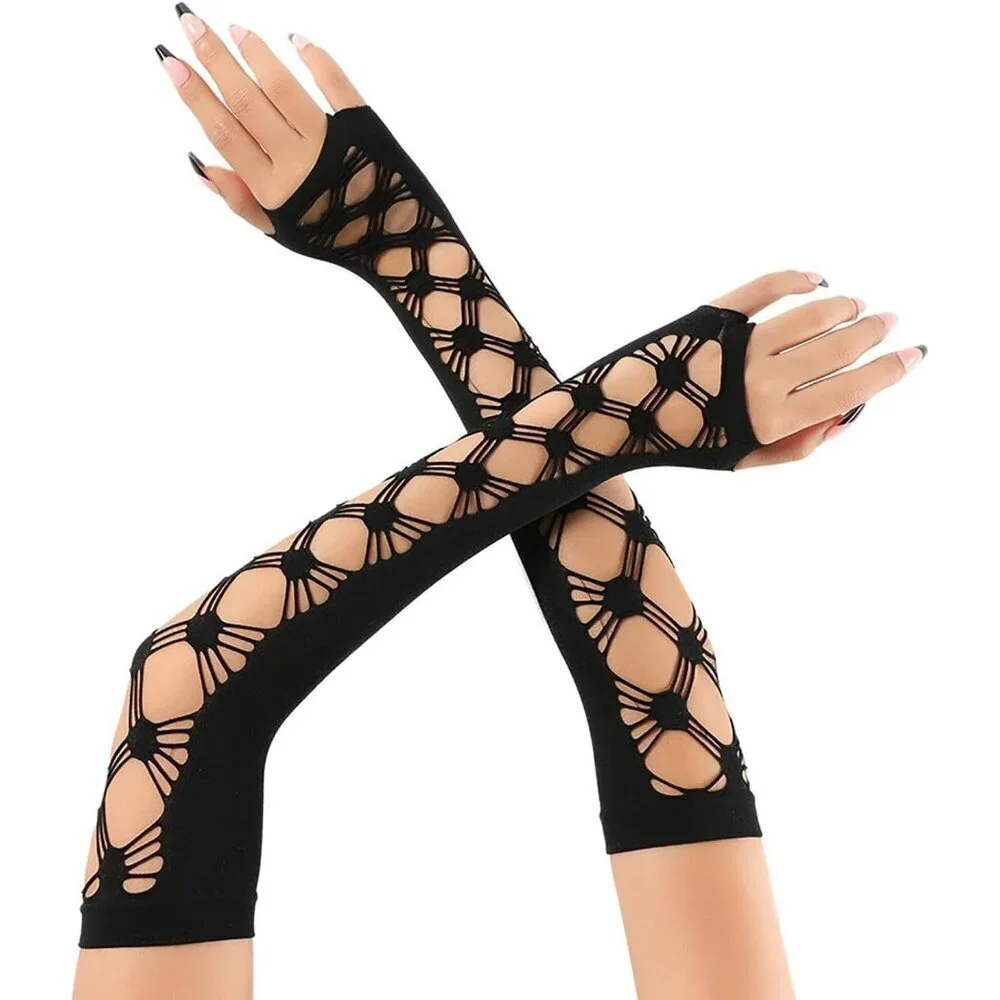 Women's Fishing Halloween Black 5 Net Gloves Fingerless Gothic Accessories